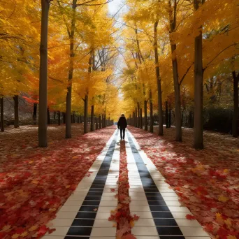 Artwork of a traveler walking through autumn leaves symbolizing life transitions - Image 3