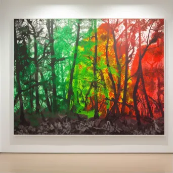 Monochrome forest painting with vibrant palette - Image 1