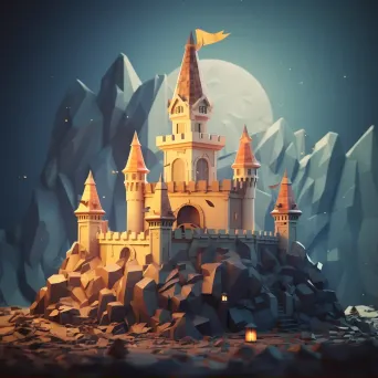 Mysterious castle depicted in geometric low poly art style - Image 1