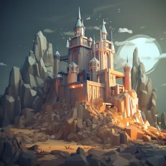 Mysterious castle depicted in geometric low poly art style - Image 2