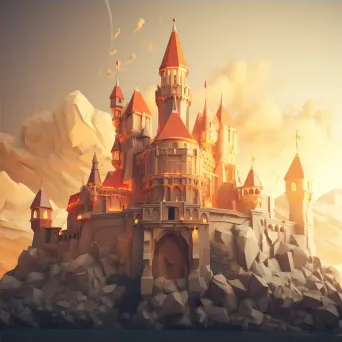 Mysterious castle depicted in geometric low poly art style - Image 4