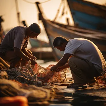 Fishermen Repairing Nets