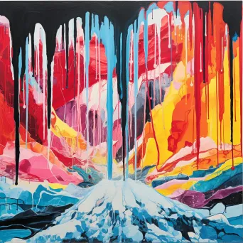 Vibrant depiction of a melting polar ice cap, drawn with recycled crayons, reverberating Pop Art vibe - Image 2