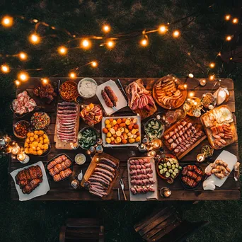 Aerial view of a barbecue spread on a picnic table - Image 2