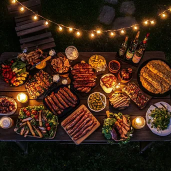 Aerial view of a barbecue spread on a picnic table - Image 3