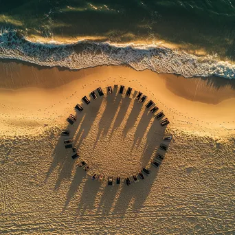 Aerial view of beach yoga session at sunset. - Image 3