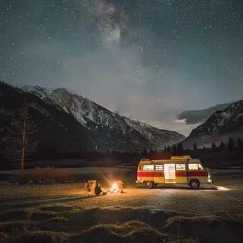 Vintage van parked at a mountain overlook under a starry sky - Image 2