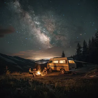 Vintage van parked at a mountain overlook under a starry sky - Image 3