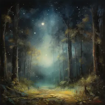 Moonlit forest with fireflies carpet under starry sky - Image 4