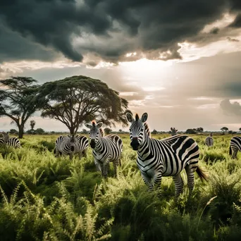 Zebras in Green Meadow