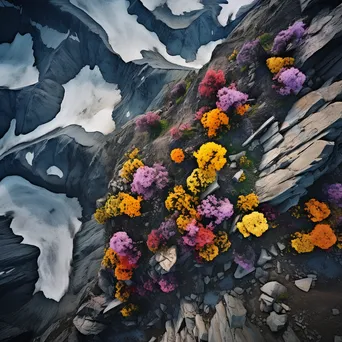 Aerial View of Alpine Flower Patch