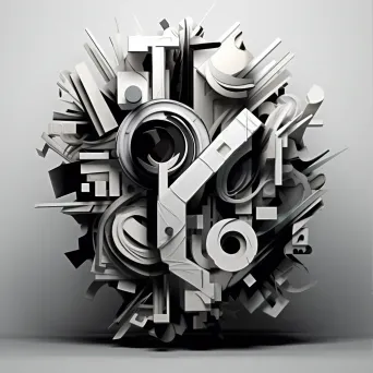 Black and white abstract word depicted in low poly style with cubist influence - Image 1