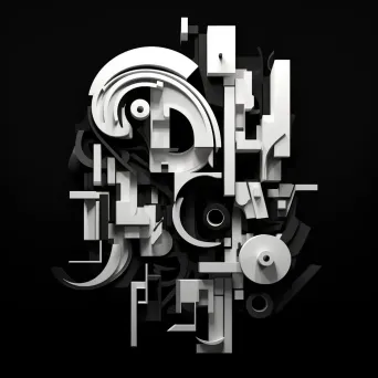 Black and white abstract word depicted in low poly style with cubist influence - Image 4