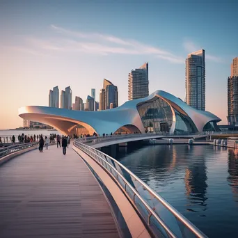 Futuristic city by the water captured during golden hour - Image 2