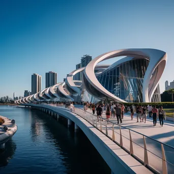 Futuristic city by the water captured during golden hour - Image 3