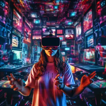 Young woman using a VR headset immersed in gaming. - Image 2