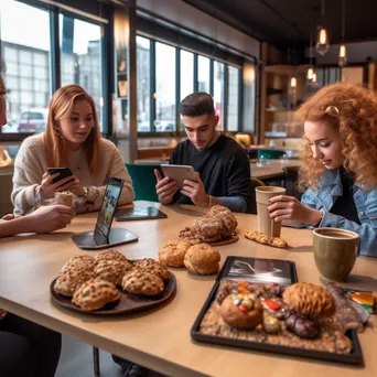 Students studying together with coffee in a vibrant café. - Image 1