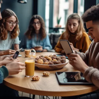 Students studying together with coffee in a vibrant café. - Image 3