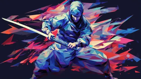 Low poly Samurai character in cool blues - Image 1