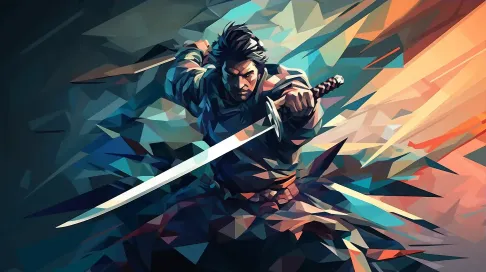 Low poly Samurai character in cool blues - Image 3