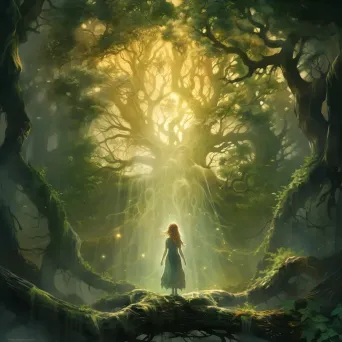 Image of an ancient forest with tall, mysterious trees and sunlight filtering through - Image 3