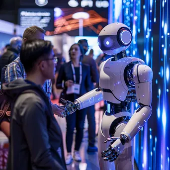 AI robot engaging with diverse attendees at a tech expo - Image 3