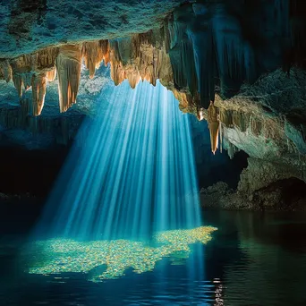 Cave with mineral deposits and light - Image 1