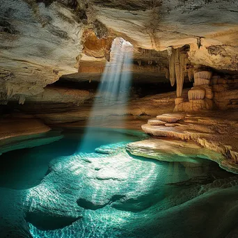 Cave with mineral deposits and light - Image 3