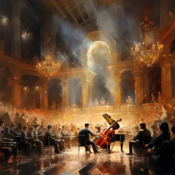 Orchestra performing under vibrant lights in a concert hall - Image 2