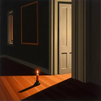 Single candle burning in an empty, dark room - Image 1