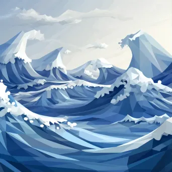 Low Poly stormy seascape in blue-grey color gradients - Image 1