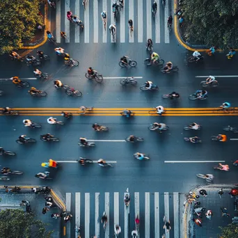 Overhead shot of a busy bike lane with diverse cyclists - Image 3