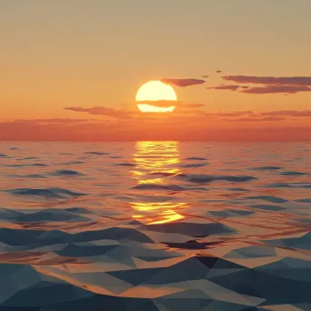 Low poly depiction of a radiant summer sunset shimmering over a tranquil ocean - Image 1