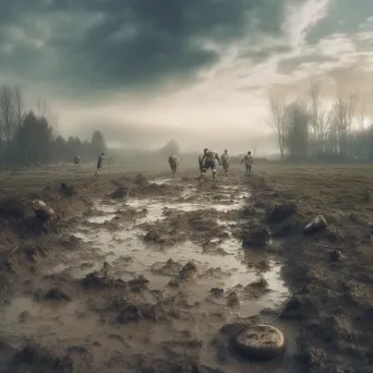 Rugby field with players in heated competition on a muddy field - Image 1