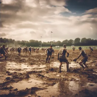 Rugby field with players in heated competition on a muddy field - Image 4