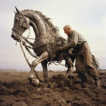 Farmer and horse plowing fields in preparation for planting - Image 1