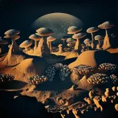 Image of mushroom-shaped rock formations in a desert landscape under a twilight sky - Image 3