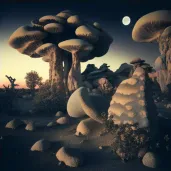 Image of mushroom-shaped rock formations in a desert landscape under a twilight sky - Image 4