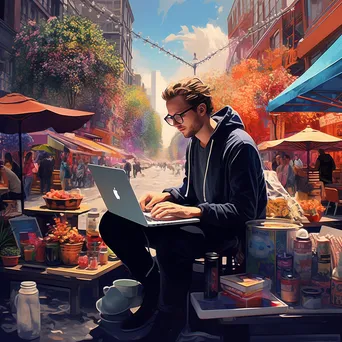 Freelancer Working at Vibrant Market