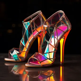 High heels in vibrant neon colors, portrayed in a low poly style - Image 1