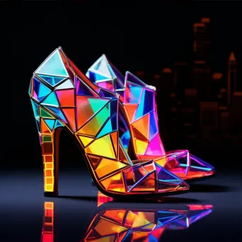 High heels in vibrant neon colors, portrayed in a low poly style - Image 3