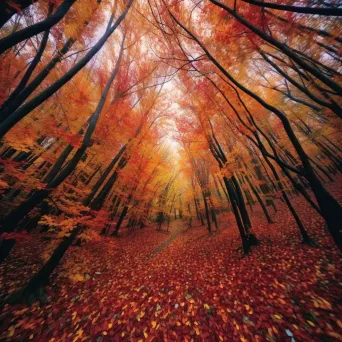 Autumn leaves in red, orange, and yellow falling in a forest - Image 3