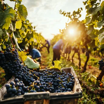 Workers harvesting grapes in vineyard under sunshine - Image 3