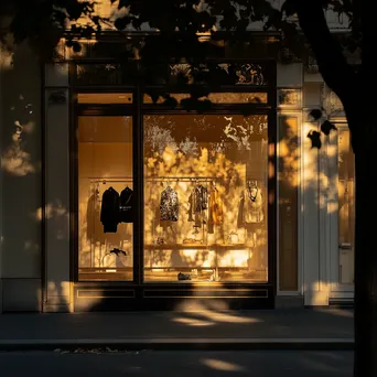 Luxury fashion store front illuminated at sunset - Image 2