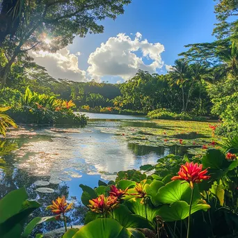 Lush Greenery on Tropical Island