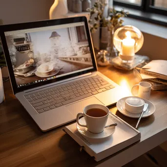 Desk setup for online shopping planning - Image 1