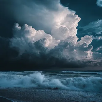 Thunderstorm with crashing waves and dark clouds over a beach. - Image 4