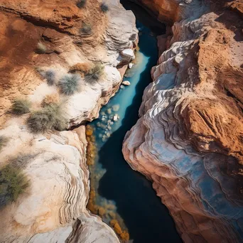 Aerial shot of a desert spring in a canyon - Image 3