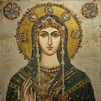 Byzantine mosaic representation of Empress Theodora adorned in royal apparel - Image 1