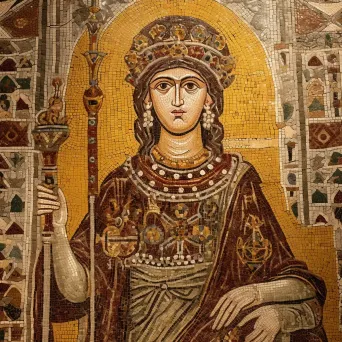 Byzantine mosaic representation of Empress Theodora adorned in royal apparel - Image 3